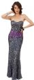 Strapless Exquisitely Sequined Long Formal Prom Dress  in Charcoal/Purple